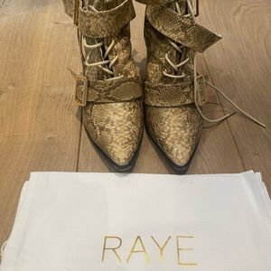 RAYE Tan Snakeskin Ankle Boots